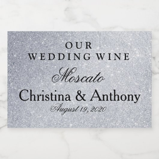 Gepersonaliseerde zilveren glitter bruiloft gunst  sparkling wijnetiket (Enkel label)