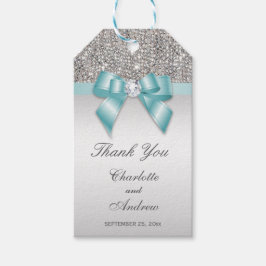 Gepersonaliseerde zilveren pailletten Diamond Bow Cadeaulabel