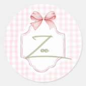 Gepersonaliseerde Zoe Baby Girl Nursery Bow & Ging Ronde Sticker (Voorkant)