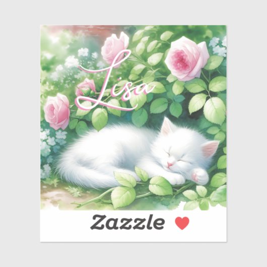 Gepersonaliseerde zoete witte kitten napping sticker (Vel)