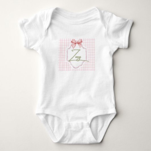 Gepersonaliseerde Zoey Baby Girl Nursery Bow & Gin Romper (Voorkant)