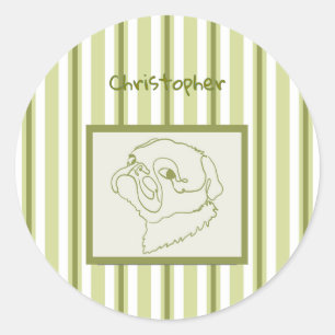 Gepersonaliseerde Zomer Bad Pug Line Art Ronde Sticker
