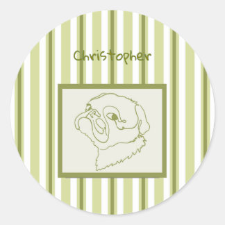 Gepersonaliseerde Zomer Bad Pug Line Art Ronde Sticker
