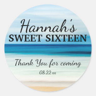 Gepersonaliseerde Zomer Strand Sweet 16 Dank u Ronde Sticker