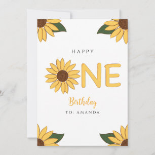 Gepersonaliseerde Zonnebloem Eerste Happy Birthday Kaart