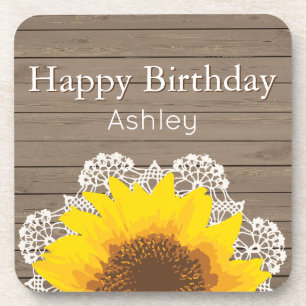 Gepersonaliseerde zonnebloem, kant en hout bier onderzetter