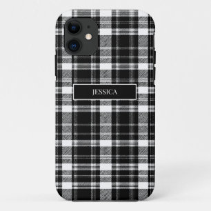 Gepersonaliseerde zwart geplakt patroon witte naam iPhone 11 hoesje