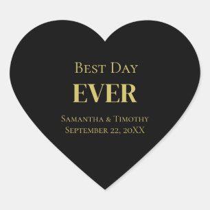 Gepersonaliseerde zwart goud beste dag ooit bruilo hart sticker
