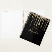 Gepersonaliseerde Zwart Goud Glitter Monogram Naam Planner (Display)