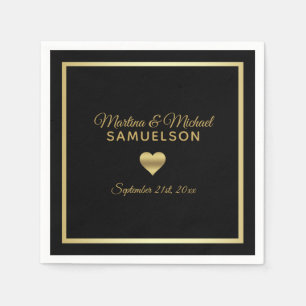 Gepersonaliseerde Zwart Goud Hart Lijst bruiloft Servet
