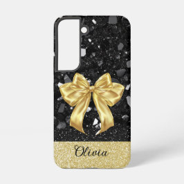Gepersonaliseerde zwart-gouden glitterprint met st samsung galaxy hoesje
