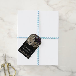 Gepersonaliseerde zwart gouden Paarse Masquerade P Cadeaulabel