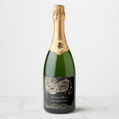 Gepersonaliseerde zwart gouden Paarse Masquerade P Sparkling Wijnetiket (Voorkant)