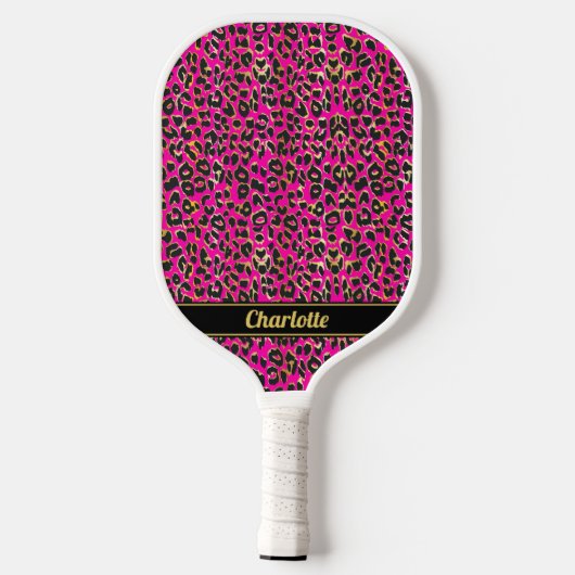 Gepersonaliseerde zwart & heet roze luipaard print pickleball paddle (Achterkant)