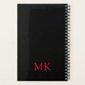 Gepersonaliseerde Zwart Rood Modern Monogram Initi Planner (Achterkant)
