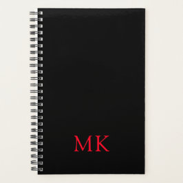 Gepersonaliseerde Zwart Rood Modern Monogram Initi Planner