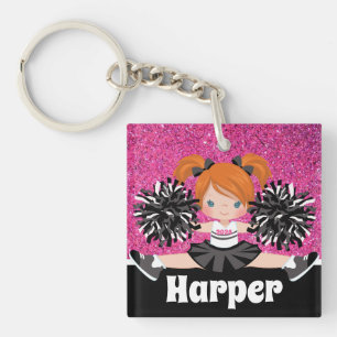 Gepersonaliseerde zwart & roze cheerleading Sleute Sleutelhanger