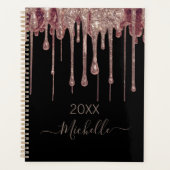 Gepersonaliseerde Zwart Roze Glitter Monogram Naam Planner (Voorkant)