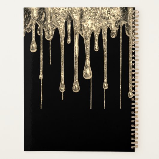 Gepersonaliseerde Zwart Roze Glitter Monogram Naam Planner (Achterkant)