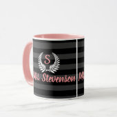 Gepersonaliseerde zwart roze laurier monogram vrou mok (Voorkant links)