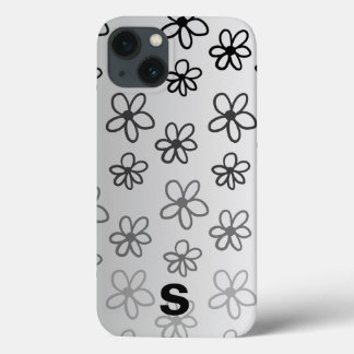 Gepersonaliseerde zwart-wit bloementelefoonhoesje iPhone 13 hoesje
