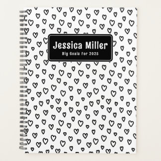 Gepersonaliseerde Zwart & Wit Doodle Patroon Hart Planner