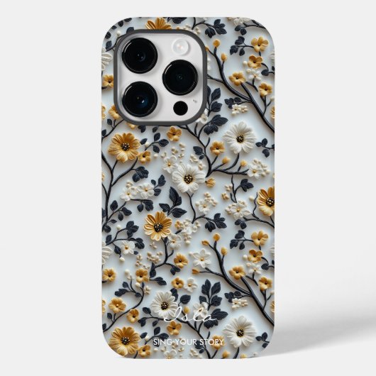 Gepersonaliseerde zwart, wit en goud geborduurd Case-Mate iPhone case (Achterkant)