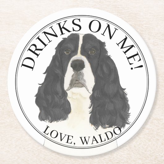 Gepersonaliseerde zwart wit Engels Springer Spanie Ronde Kartonnen Onderzetter (Voorkant)