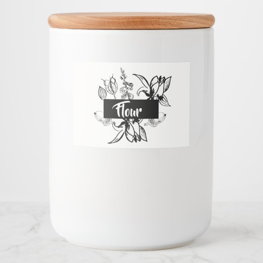 Gepersonaliseerde zwart & wit florale food caniste voedselcontainer etiket (Voorkant)