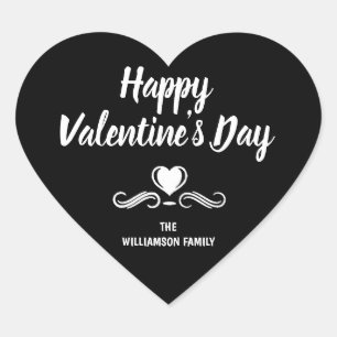 Gepersonaliseerde zwart-wit Happy Valentines Day Hart Sticker