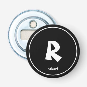 Gepersonaliseerde zwart-wit Initiaal monogam naam Button Flesopener
