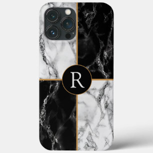 Gepersonaliseerde zwart wit marmeren iPhone case