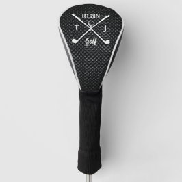 Gepersonaliseerde zwart-wit monogram textuur golfheadcover