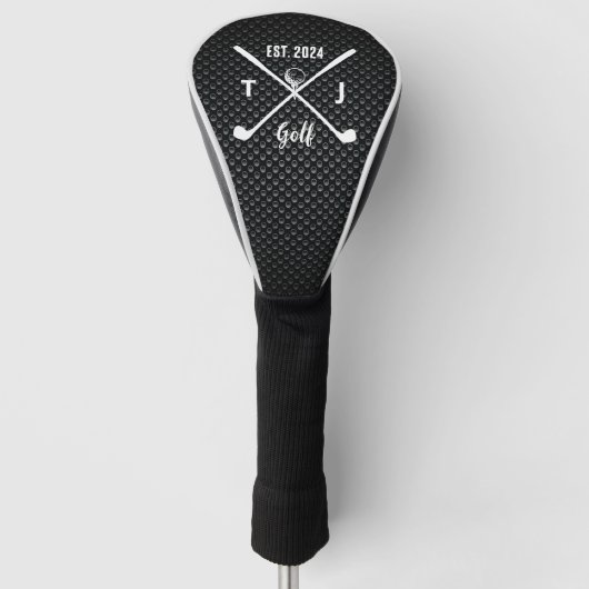 Gepersonaliseerde zwart-wit monogram textuur golfheadcover (Voorkant)