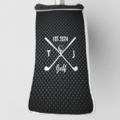 Gepersonaliseerde zwart-wit monogram textuur golfheadcover (Draai 90)
