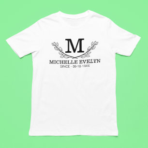 Gepersonaliseerde zwart-wit naam monogram leeftijd grote maat t-shirt