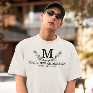 Gepersonaliseerde zwart-wit naam monogram leeftijd t-shirt