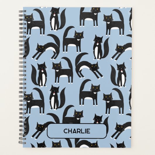 Gepersonaliseerde zwart-wit Schattige Tuxedo Cat Planner (Voorkant)