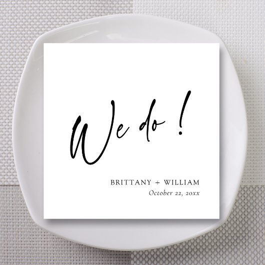Gepersonaliseerde zwart-wit We doen script bruilof Servet