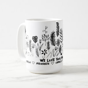 Gepersonaliseerde zwart-wit wilde bloem en tekst koffiemok