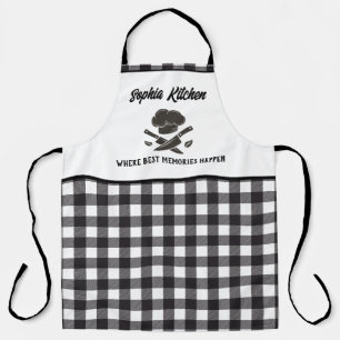 Gepersonaliseerde zwart-witte Buffalo Plaid Keuken Schort