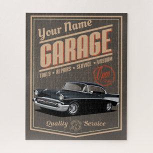 Gepersonaliseerde zwarte 1957 Chevy Garage Legpuzzel
