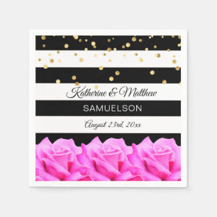 Gepersonaliseerde Zwarte Bloemen Rozen Gouden Huwe Servetten