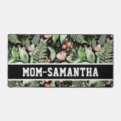 Gepersonaliseerde zwarte bloemenmam naam bureaumat (Voorkant)