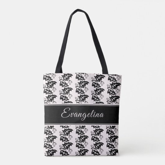 Gepersonaliseerde zwarte Blush roze bladeren Draagtas (Achterkant)