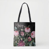Gepersonaliseerde zwarte Canvas tas - Bloempatroon (Voorkant)