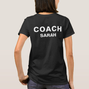 Gepersonaliseerde zwarte coach-tekst t-shirt