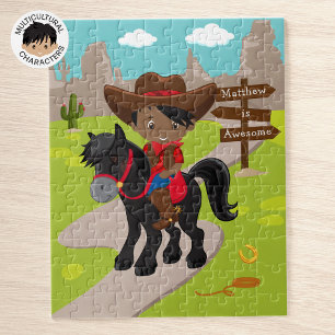 Gepersonaliseerde zwarte cowboy Jigzaag Puzzle Legpuzzel