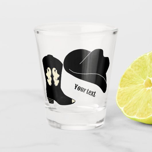 Gepersonaliseerde zwarte Cowboy Rodeo Pet Boot Shot Glas (Voorkant)