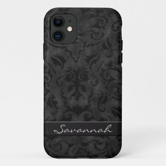 Gepersonaliseerde zwarte Damask Case-Mate iPhone Case (Achterkant)